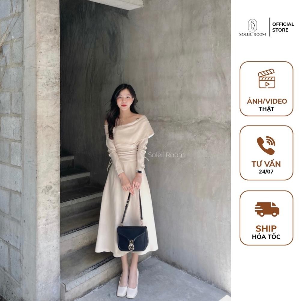 Váy Đầm Nữ Dáng Dài Trễ Vai SOLEIL ROOM Nhúng Hông Chống Nhăn Tôn Dáng LORA DRESS-BEST SELLER