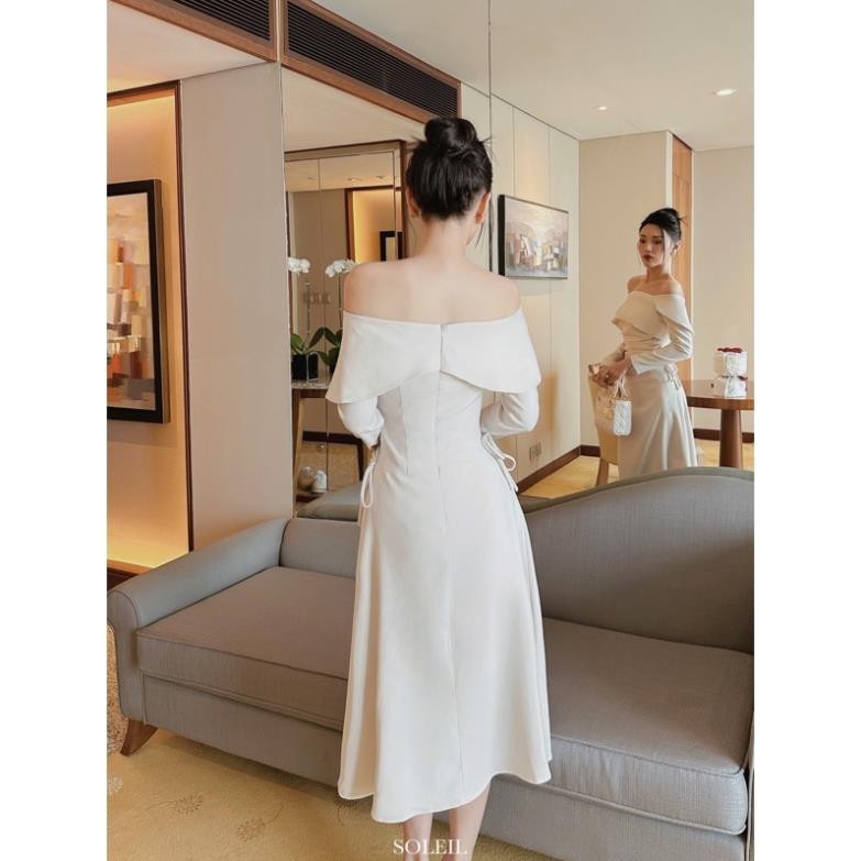 Váy Đầm Nữ Dáng Dài Trễ Vai SOLEIL ROOM Nhúng Hông Chống Nhăn Tôn Dáng LORA DRESS-BEST SELLER | BigBuy360 - bigbuy360.vn