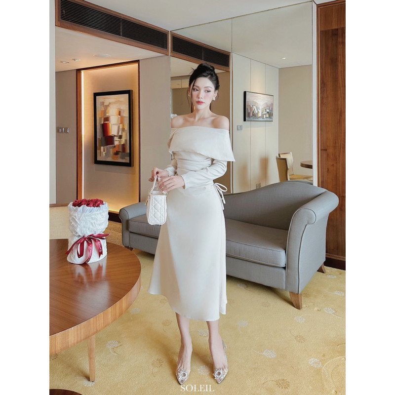 Váy Đầm Nữ Dáng Dài Trễ Vai SOLEIL ROOM Nhúng Hông Chống Nhăn Tôn Dáng LORA DRESS-BEST SELLER | BigBuy360 - bigbuy360.vn