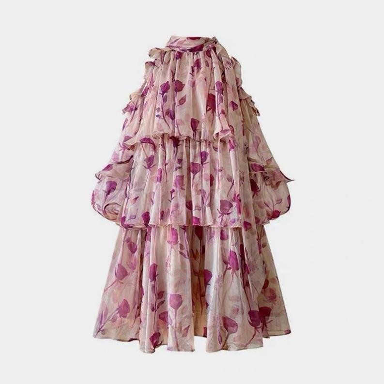 Đầm Cổ Yếm Hoa Hồng Chiffon Đầm Tay Phồng Phong Cách Pháp Thời Trang Váy Đầm Dáng Ngắn Phong Cách Tiểu Thư | BigBuy360 - bigbuy360.vn