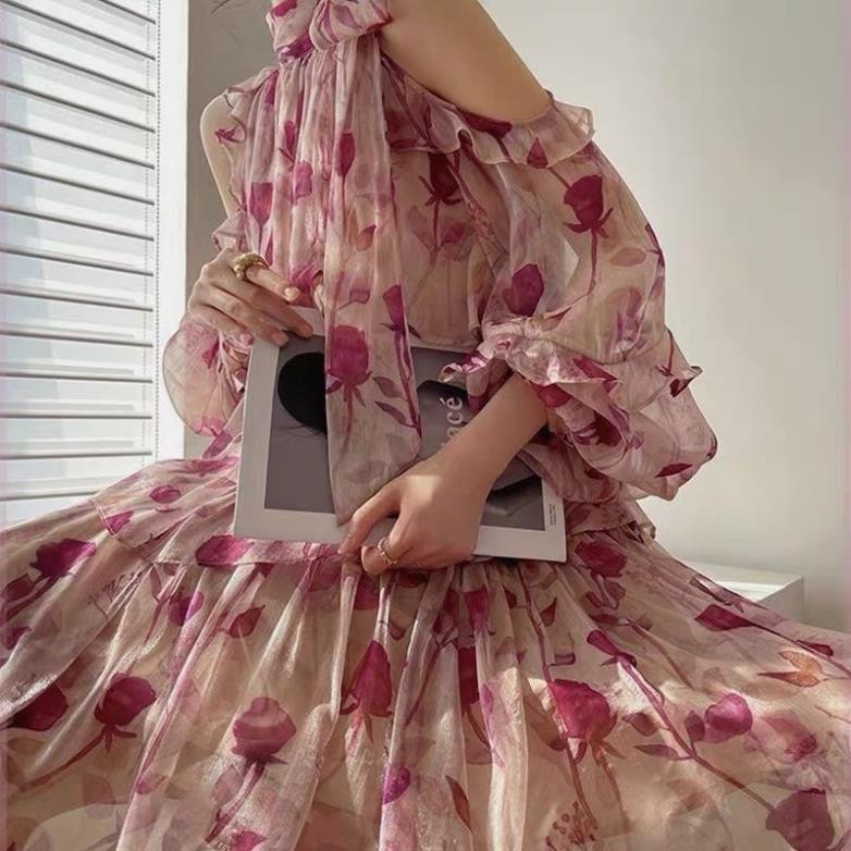 Đầm Cổ Yếm Hoa Hồng Chiffon Đầm Tay Phồng Phong Cách Pháp Thời Trang Váy Đầm Dáng Ngắn Phong Cách Tiểu Thư | BigBuy360 - bigbuy360.vn