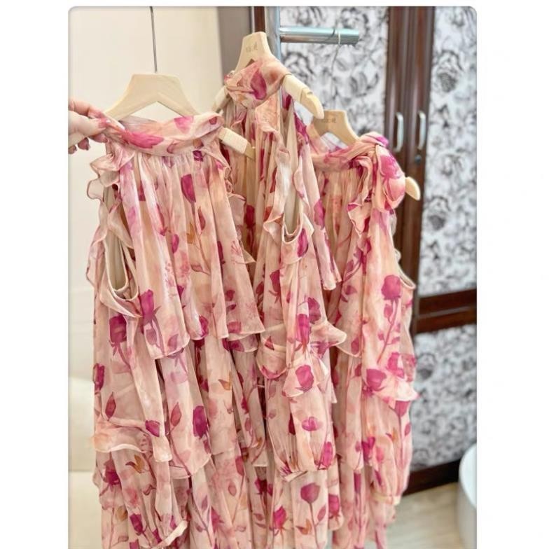 Đầm Cổ Yếm Hoa Hồng Chiffon Đầm Tay Phồng Phong Cách Pháp Thời Trang Váy Đầm Dáng Ngắn Phong Cách Tiểu Thư | BigBuy360 - bigbuy360.vn