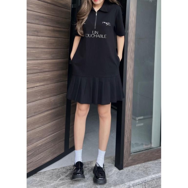 Váy polo nữ dáng suông "UNTOUCHABLE LOVE" vải cotton tự nhiên cao cấp thoáng mát cổ polo kéo khoá có size S M | BigBuy360 - bigbuy360.vn