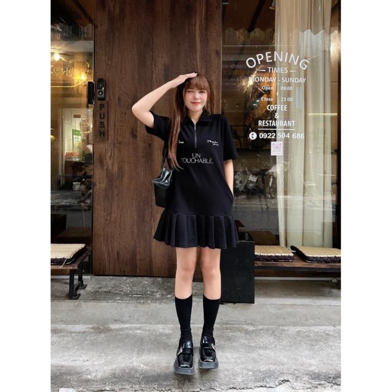 Váy polo nữ dáng suông "UNTOUCHABLE LOVE" vải cotton tự nhiên cao cấp thoáng mát cổ polo kéo khoá có size S M | BigBuy360 - bigbuy360.vn