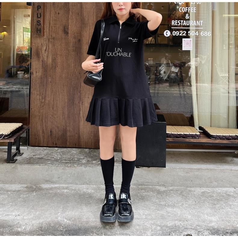 Váy polo nữ dáng suông "UNTOUCHABLE LOVE" vải cotton tự nhiên cao cấp thoáng mát cổ polo kéo khoá có size S M | BigBuy360 - bigbuy360.vn