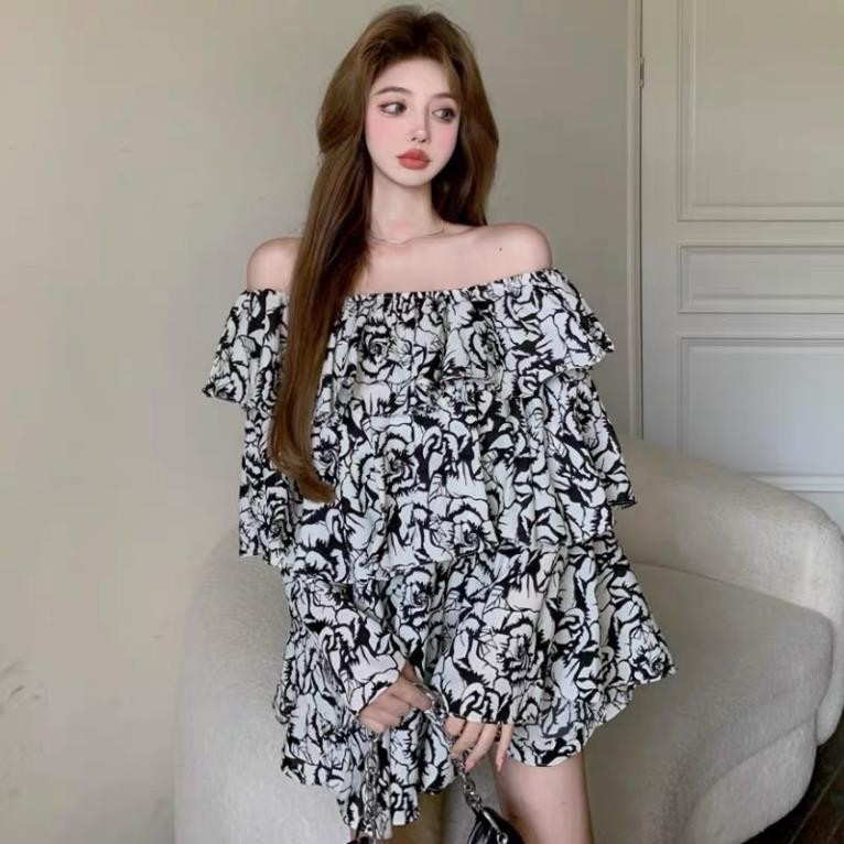 Váy Hoa Nữ Trễ Vai Siêu Xinh Dáng Xoè Freesize (ảnh thật) [SẴN] | BigBuy360 - bigbuy360.vn