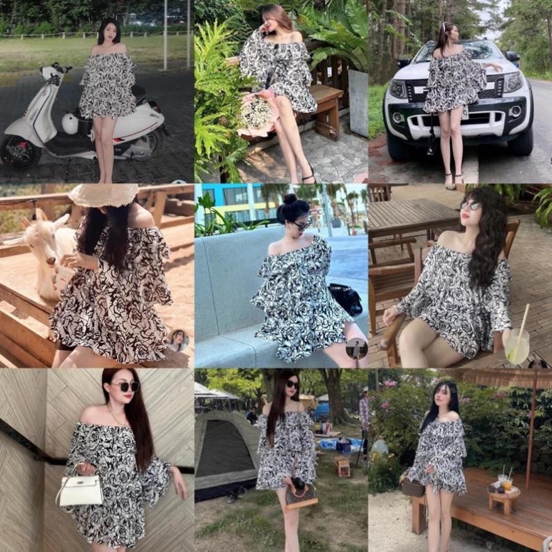 Váy Hoa Nữ Trễ Vai Siêu Xinh Dáng Xoè Freesize (ảnh thật) [SẴN]