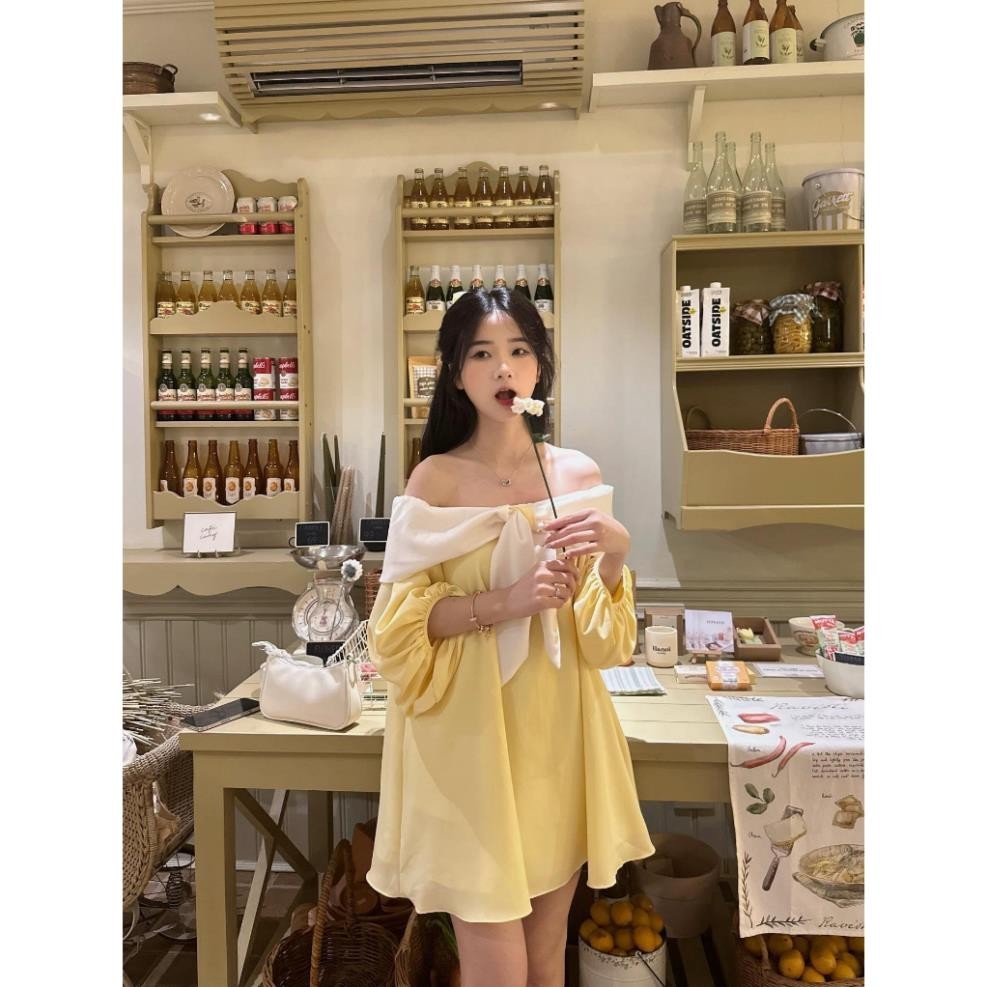 Váy trễ vai babydoll 2lớp ALMA DRESS tay bồng bo chun(nơ trắng kèm quần bảo hộ) | BigBuy360 - bigbuy360.vn