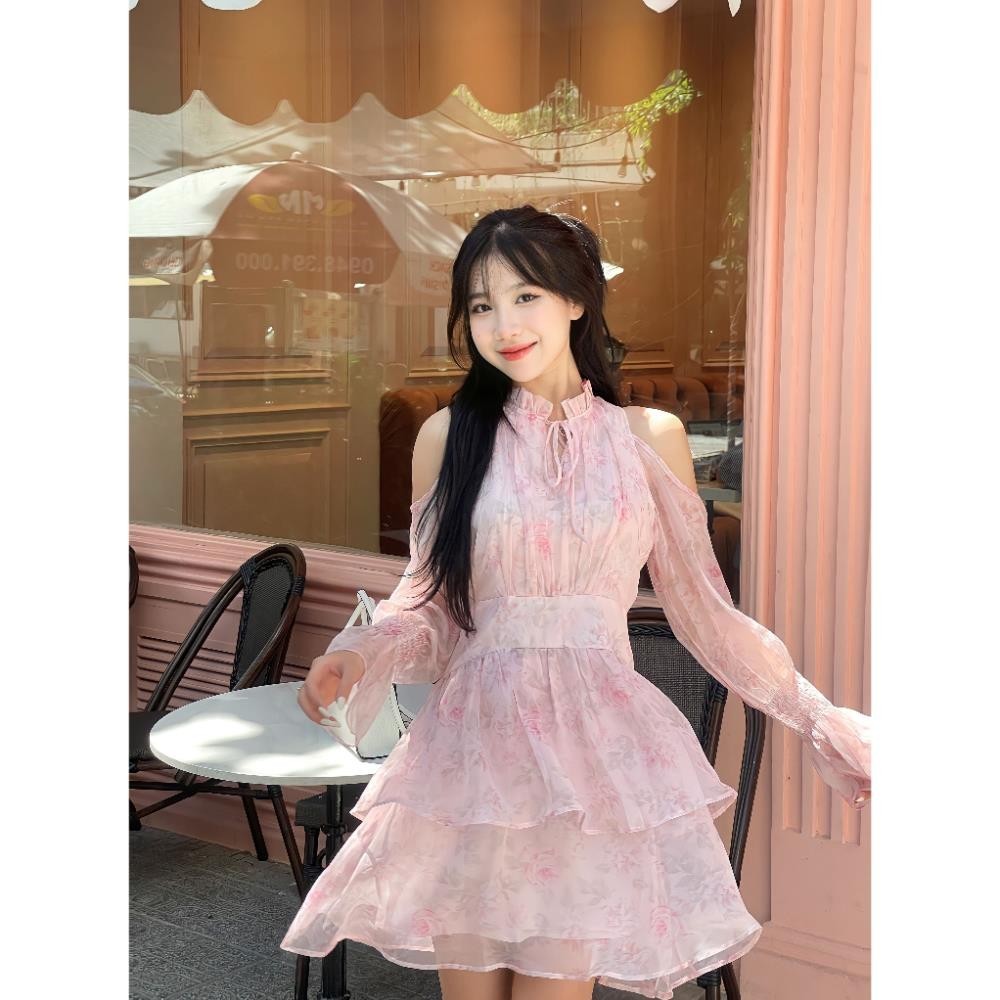 Váy đầm tơ hoa khoét vai dáng xòe hai tầng đi chơi đi biển Vayemcloset | BigBuy360 - bigbuy360.vn