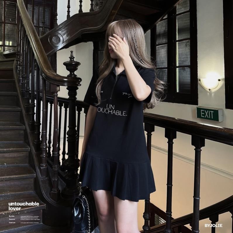 Váy polo nữ dáng suông "UNTOUCHABLE LOVE" vải cotton tự nhiên cao cấp thoáng mát cổ polo kéo khoá có size S M | BigBuy360 - bigbuy360.vn