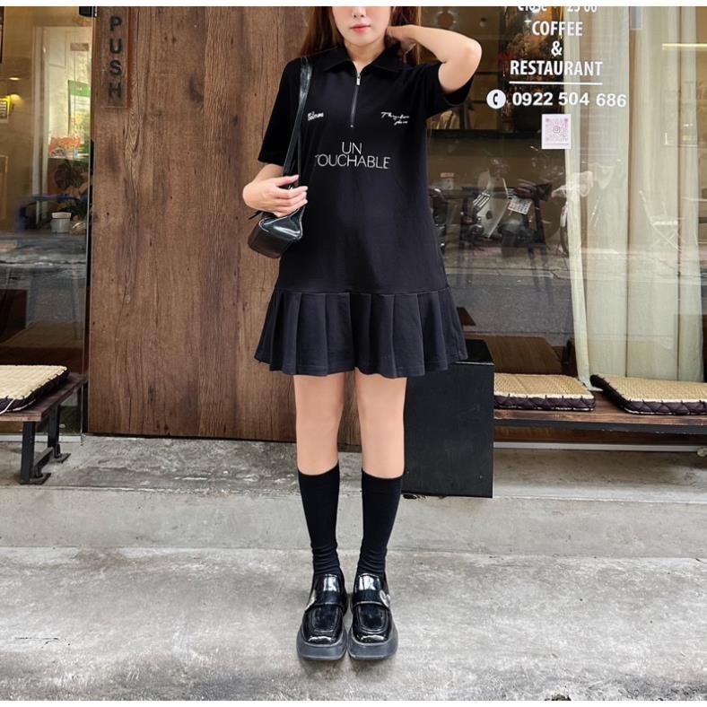 Váy polo nữ dáng suông "UNTOUCHABLE LOVE" vải cotton tự nhiên cao cấp thoáng mát cổ polo kéo khoá có size S M | BigBuy360 - bigbuy360.vn