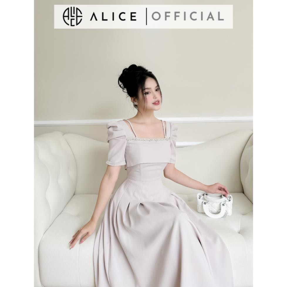 Váy Xoè Cổ Vuông ALICE Đính Đá Tay Bồng Chiết Li Eo, Chất Tuyết Mưa Cao Cấp, Phù Hợp Đi Làm Đi Chơi V943 | BigBuy360 - bigbuy360.vn