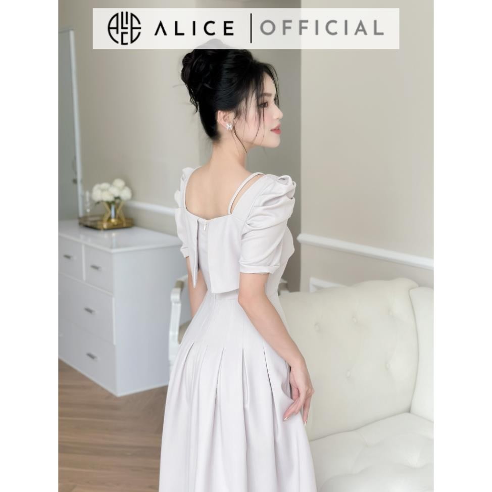 Váy Xoè Cổ Vuông ALICE Đính Đá Tay Bồng Chiết Li Eo, Chất Tuyết Mưa Cao Cấp, Phù Hợp Đi Làm Đi Chơi V943 | BigBuy360 - bigbuy360.vn