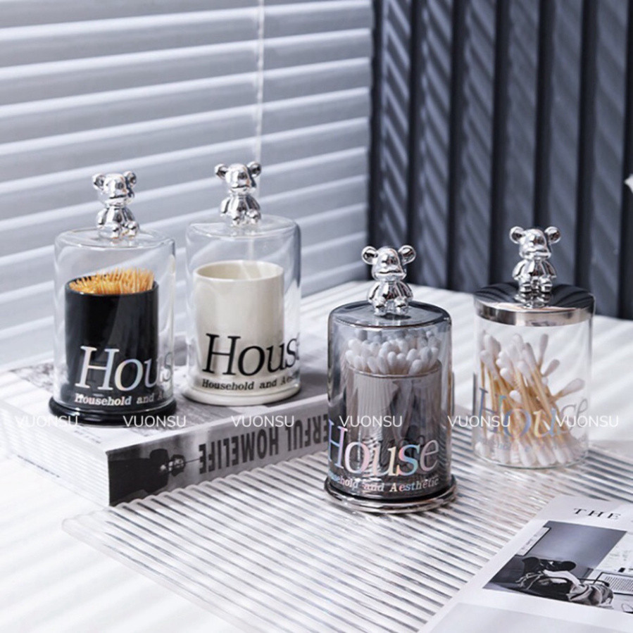 Hộp Đựng Tăm, hoa tai Nắp Hình Gấu uy quyền - VS393 , dân dụng decor thông minh