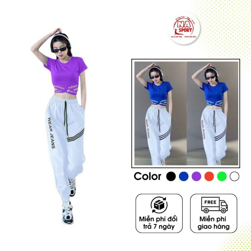 Bộ thể thao nữ bộ gym yoga set đồ tập gym quần dài áo crop phối chéo tôn dáng quần jogger phối sọc cá tính bộ tập zumba