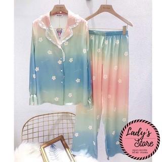 Bộ Lụa Satin Dài Tay ☘️ Hoạ tiết Phối Bèo