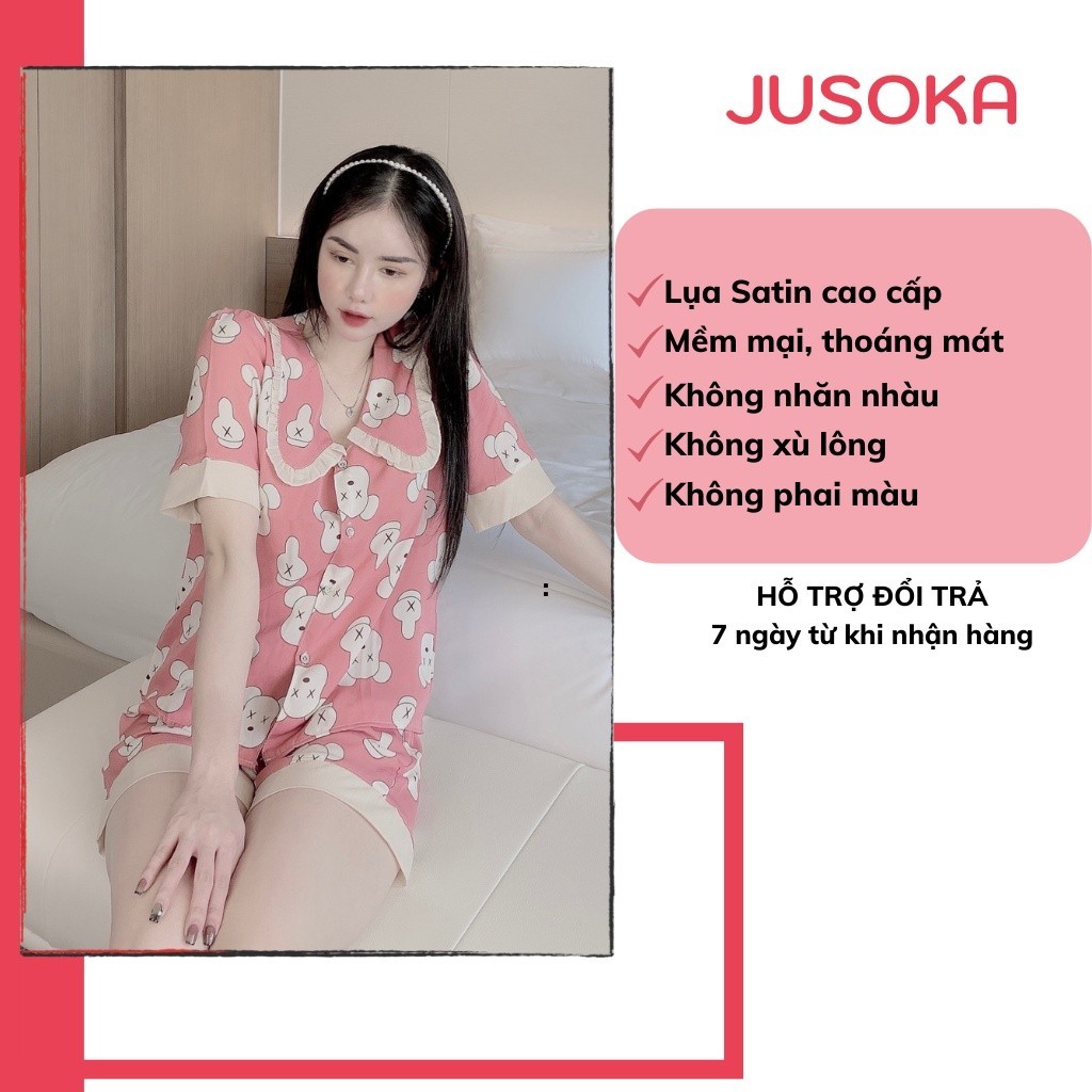 Đồ bộ nữ pijama mặc nhà dễ thương lụa ngủ áo cộc quần đùi cao cấp JUSOKA