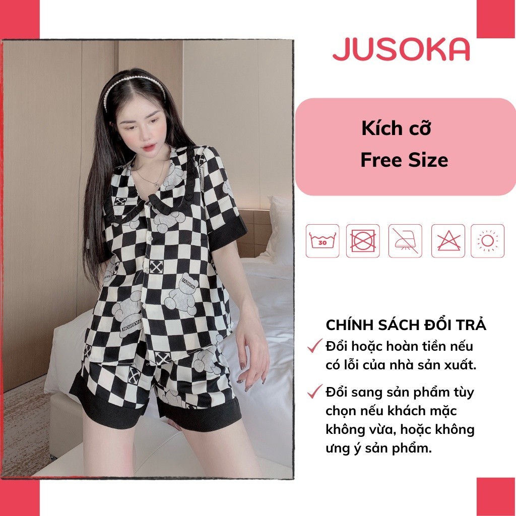 Đồ bộ nữ pijama mặc nhà dễ thương lụa ngủ áo cộc quần đùi cao cấp JUSOKA