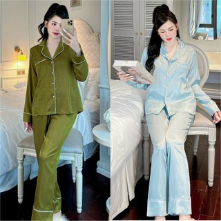 Đồ bộ nữ lụa ngủ pijama dài tay quần dài mặc nhà dễ thương JUSOKA DD47