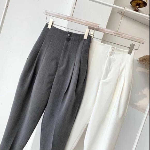 Quần Baggy công sở Nữ cạp lưng cao phối 2 khuy chất vải tuyết mưa phong cách thời trang hàn quốc - TOTOSA