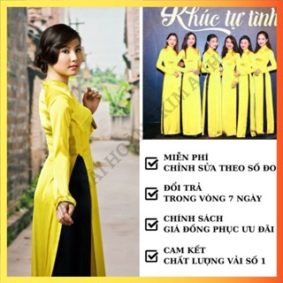  Áo dài nữ truyền thống lụa phi bóng co giãn sang trọng thiết kế dáng 2 tà cao cấp Áo dài trơn vàng tươi nhận may đo 