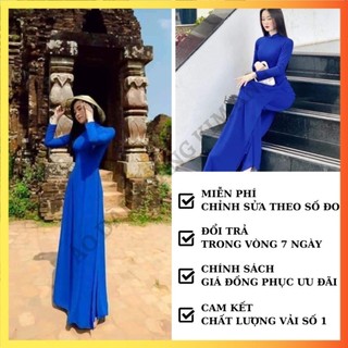 ÁO DÀI XANH DƯƠNG COBAN TRƠN TRUYỀN THỐNG LỤA THIẾT KẾ MAY SẴN, NHẬN MAY ĐO ÁO DÀI NỮ ĐỒNG PHỤC BIGSIZE - ADT2T-XanhCB