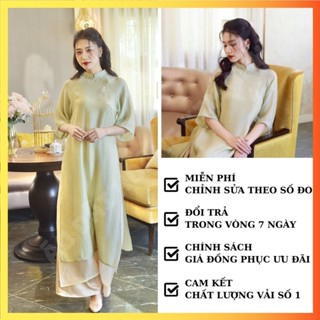  ÁO DÀI CÁCH TÂN NỮ DÁNG SUÔNG 4 TÀ THIẾT KẾ DUYÊN DÁNG ÁO DÀI MAY SẴN MÀU XANH CỐM DỊU DÀNG MẶC LỄ TẾT 