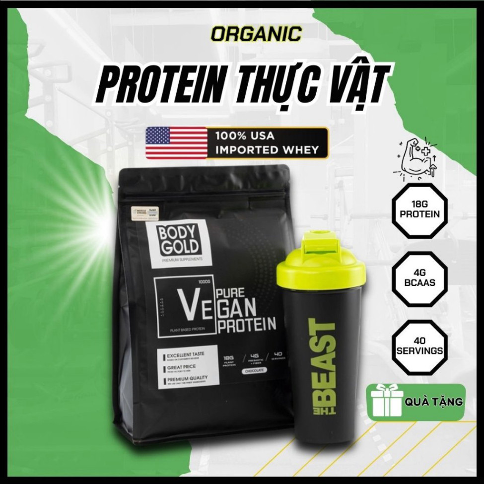 Whey Vegan Protein- Sữa Thực Vật  Tăng cân Tăng cơ Body Gold Túi 1kg + Tăng Bình Lắc 700ml