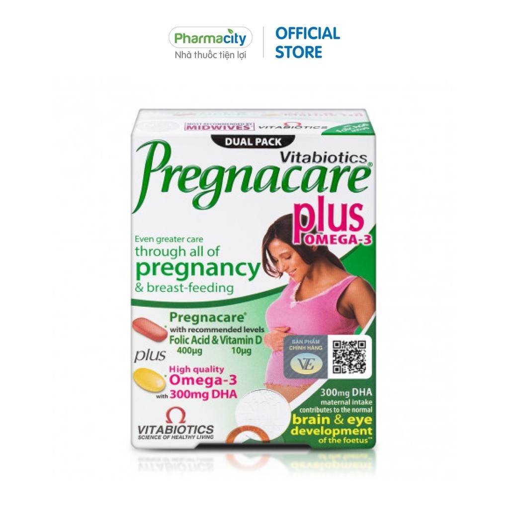 Thực phẩm Vitabiotics hỗ trợ sức khỏe cho phụ nữ mang thai Pregnacare Plus Omega 3 (Hộp 56 viên)