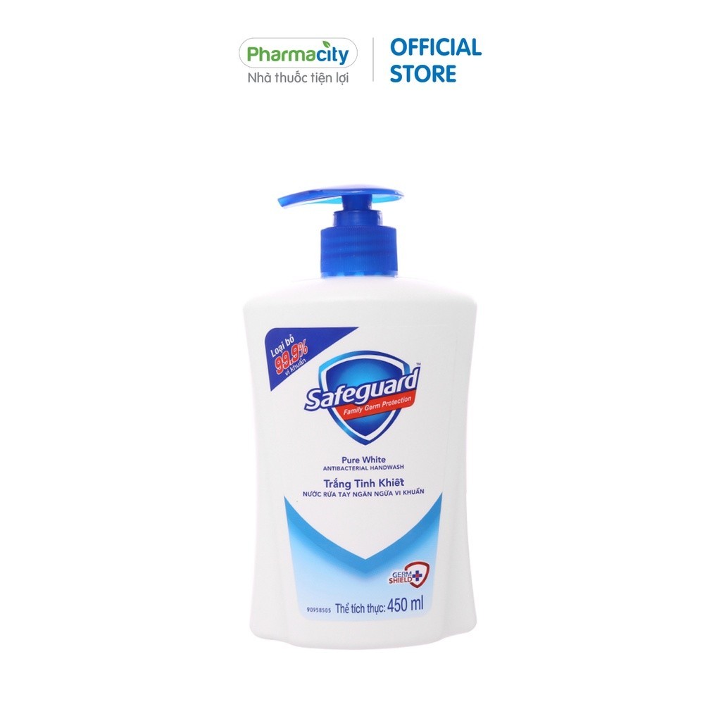 Nước rửa tay Safeguard tinh chất Pure White Liquid Hand Soap (Chai 450g)