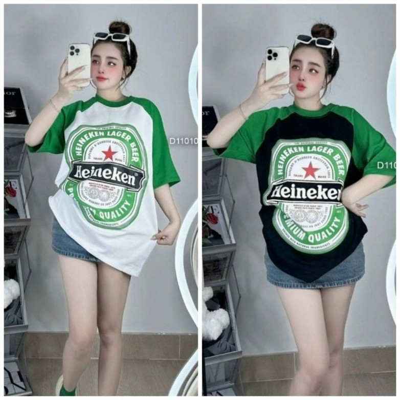 [1M] Áo thun tay lỡ cotton KHÔ BIA HEINEKEN 🍺,form rộng tay lỡ Unisex Oversize Nam Nữ mặc đều đẹp Hot 2024