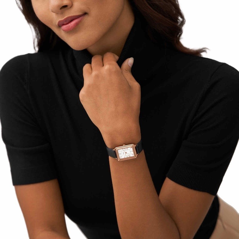 Đồng hồ nữ Fossil Raquel dây da, mặt 23 MM, màu đen, ES5310