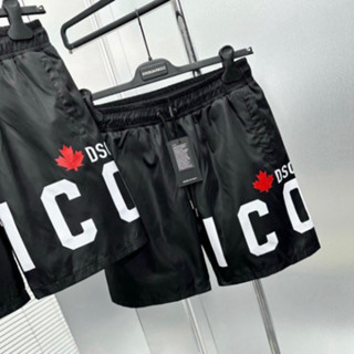 Quần Short Gió Nam Dsq2 Đen Dập Chữ ICON Trắng Lá Phong Đỏ Ngang Đùi Cạp Chun Dây Thắt Dành Cho Anh Em Đi Tán Gái