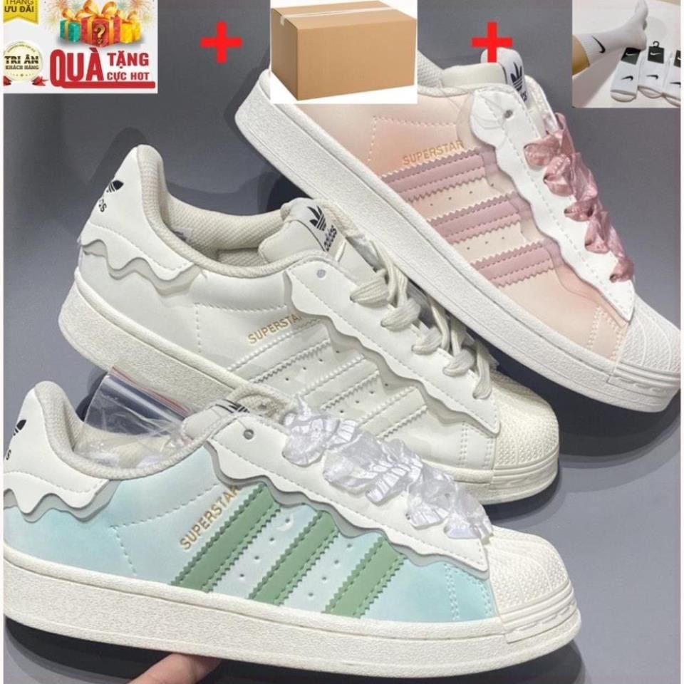 Giày thể thao Adidass Superstar Das Sò 3 Màu Kem, Hồng, Xanh, Giày Adidas Sò Trắng bản Classic cực đẹp full sz D375