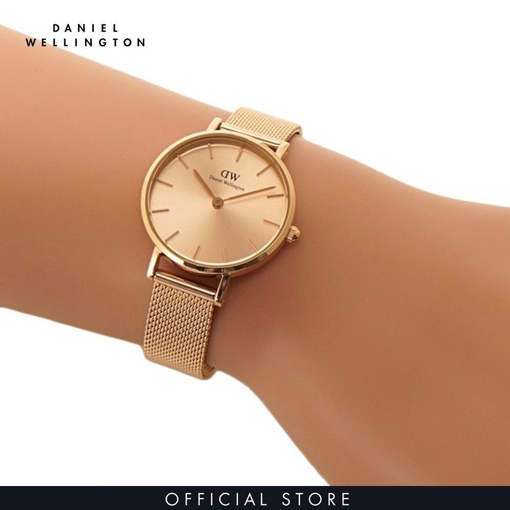 Đồng hồ nữ Daniel Wellington dây lưới - Petite Unitone mặt vàng hồng - vỏ vàng hồng