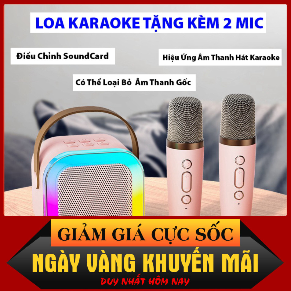 [siêu khuyến mãi]  Loa bluetooth mini hát karaoke k12 tặng kèm 2 mic,có thể thay đổi giọng, nhỏ gọn có thể mang theo dễ