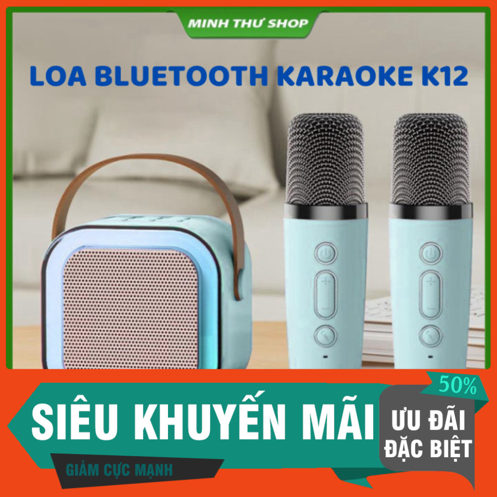 [siêu rẻ]  Bộ Loa Bluetooth + 2 Mic Không Dây Mini Hát Karaoke Tại Nhà K12, Có Thể Thay Đổi Giọng, Dễ Sử Dụng , BẢO HÀNH