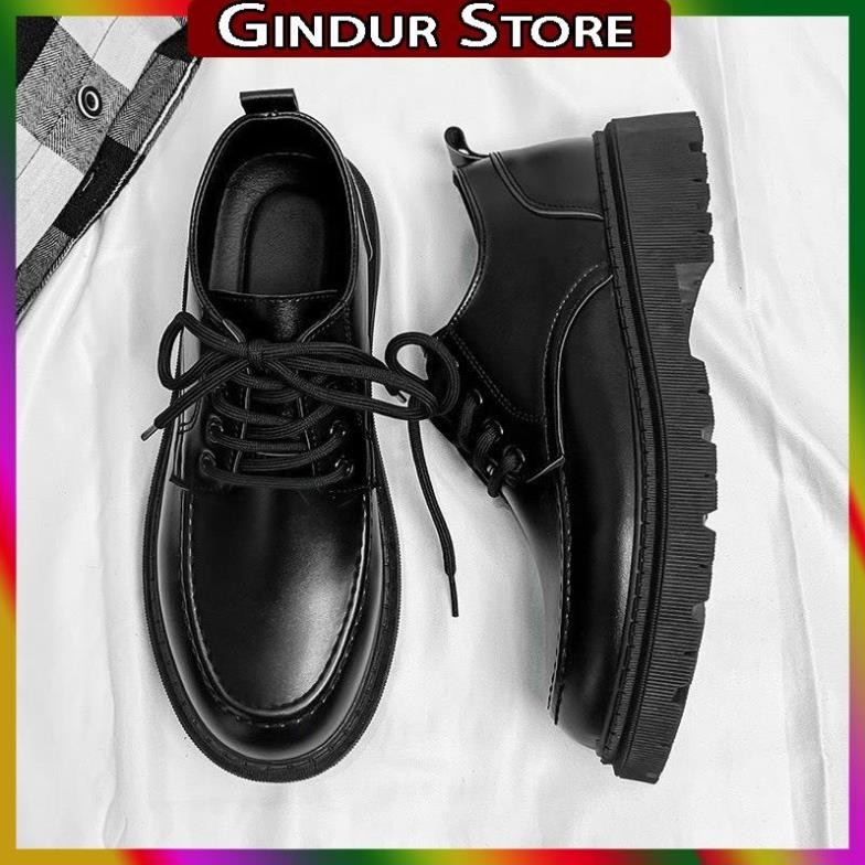 Giày derby đế đốc mũi không viền, Giày Chunky tây công sở nam đế cao su chống trơn, Giày đốc nam tăng chiều cao
