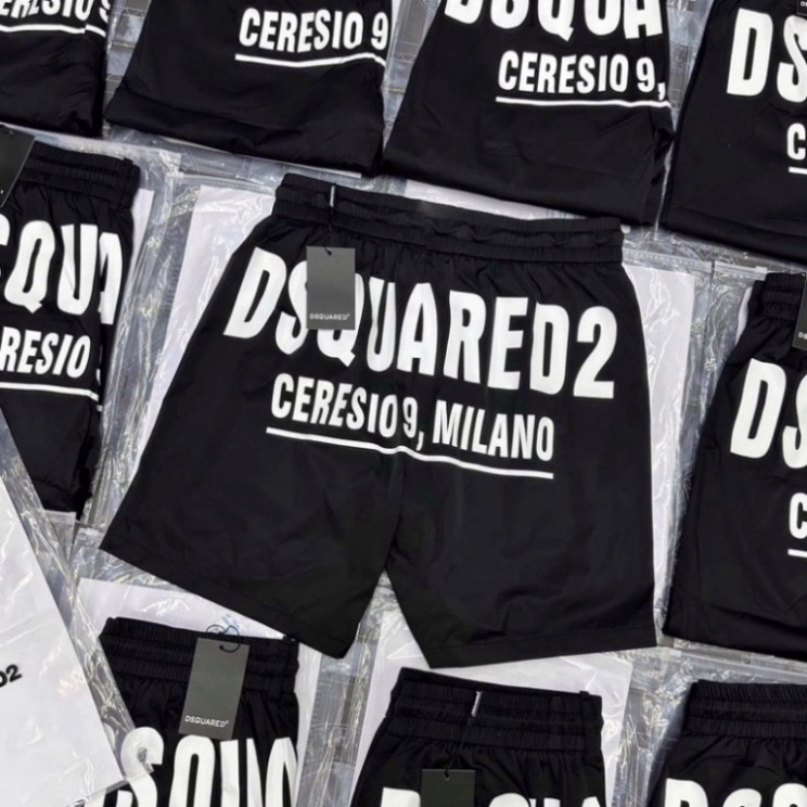 vinh Quần Gió Nam Dsq2 Đen Trơn In Chữ Dsquared2 Milano Trắng Mặt Sau . Quần Short Cho Các Boy Phố Đi Biển Đi Du Lịch 20