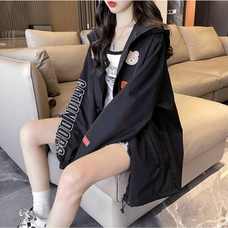 Áo khoác gió dù nữ 2 lớp vải gió dù ngoại ép dày mịn thêu gấu che nắng chắn gió bao đẹp gkm fashion