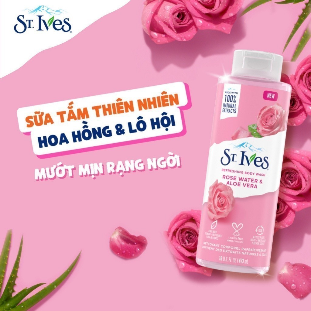 Combo Sữa tắm Hoa Hồng và Lô Hội 650ml & Sữa dưỡng thể St.Ives collagen trẻ hoá da 621ml