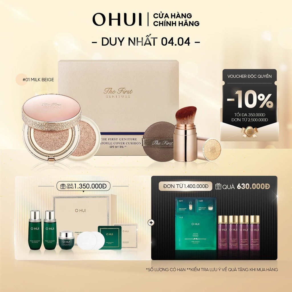 Phấn nước tinh chất vàng 24k OHUI The First Geniture Ampoule Cover Cushion SPF50+ PA+++ 15g (Tặng kèm lõi refill 15g)