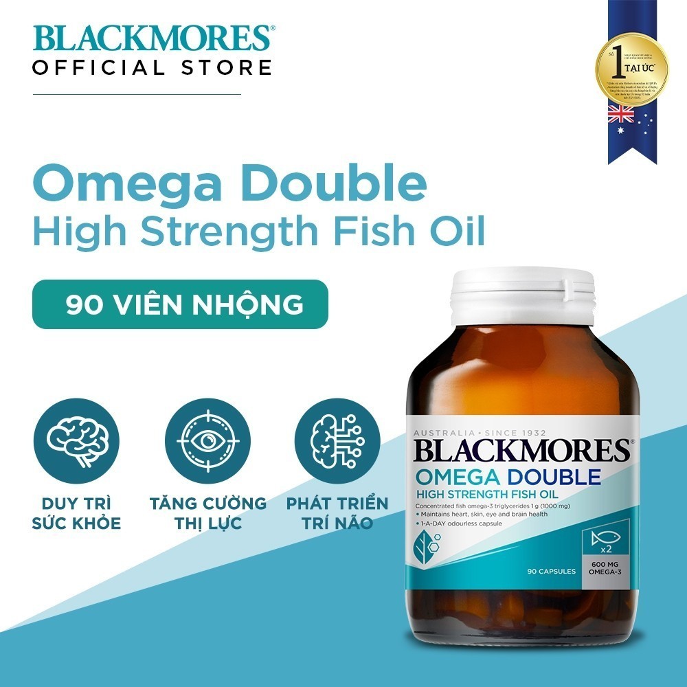 Viên Uống Dầu Cá Bổ Sung Omega Hỗ Trợ Cho Tim, Mắt và Da Blackmores Double Omega High Strength Lọ 90 Viên