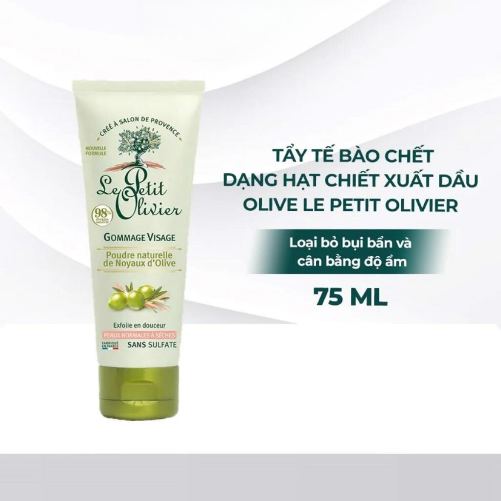 Tẩy tế bào chết Le Petit Olivier cho da thường, da khô, da nhạy cảm chiết xuất Oliu/ Hoa Hạnh Nhân 75ml