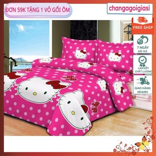 [Free ship-Giá rẻ nhất]Bộ ga gối 1m6x2m cotton poly hello kitty nơ đỏ chấm bi mvdv7