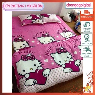 [Free ship-Giá rẻ nhất]Bộ ga gối cotton poly hello kitty cánh tim