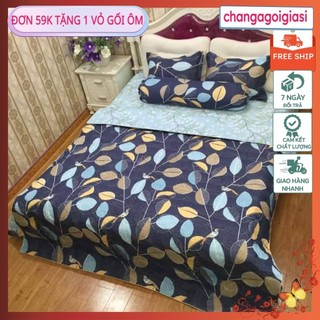 [Free ship-Giá rẻ nhất]Set Chăn Hè ga gối poly lá dây xanh đen
