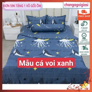 Bộ ga gối 1m2x2m,1m5x2m,1m6x2m cotton poly hoa 5 cánh nền xanh lá mvdv33