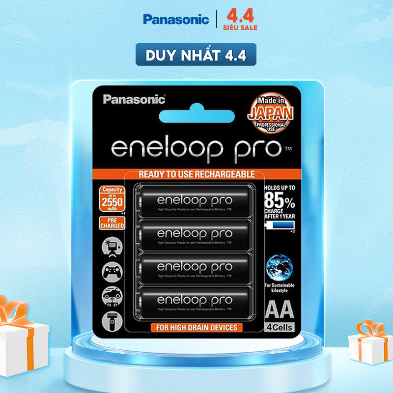 Pin sạc Panasonic Eneloop AA 2550mah BK-3HCCE4BT3 (Vỉ 4 viên) (Đen)