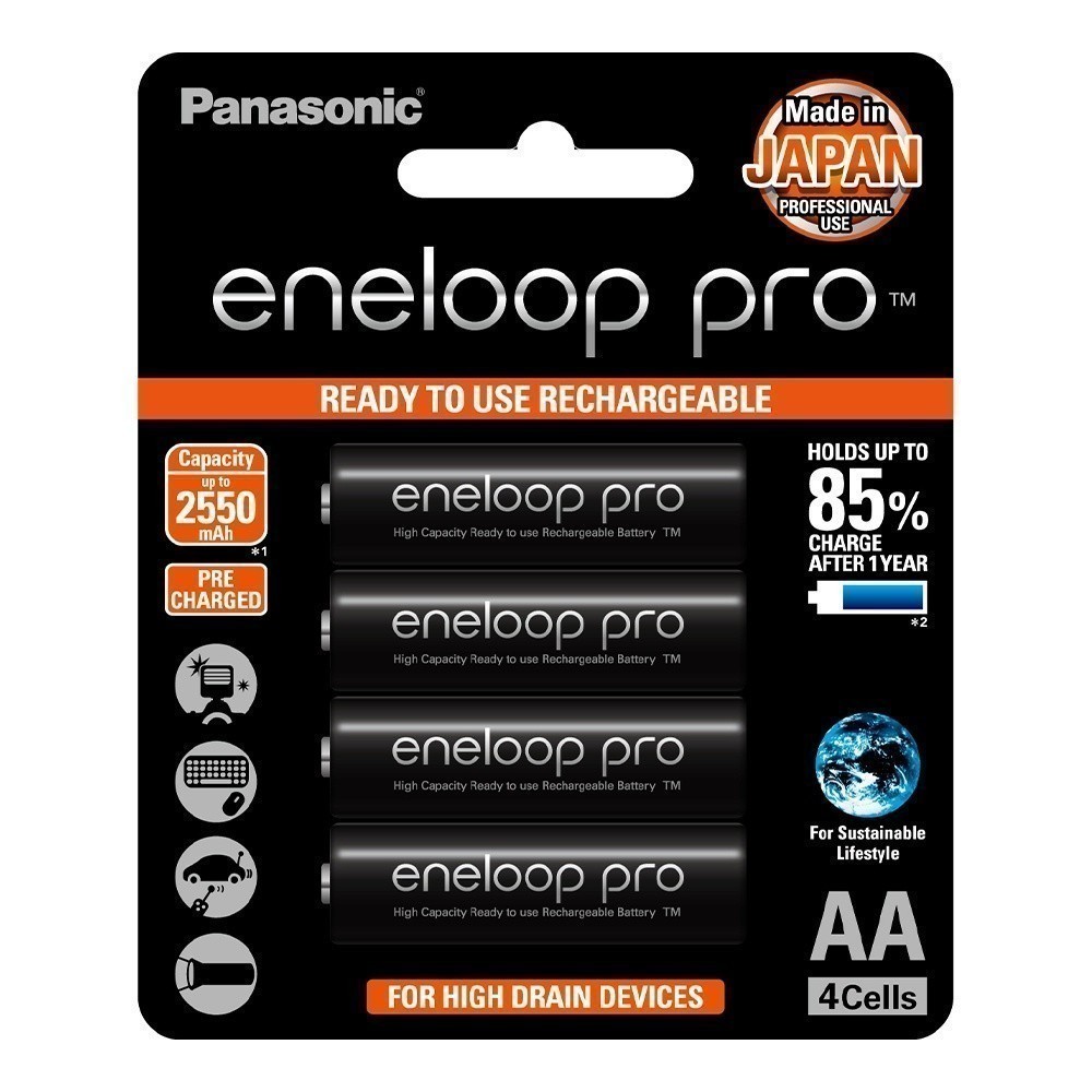 Pin sạc Panasonic Eneloop AA 2550mah BK-3HCCE4BT3 (Vỉ 4 viên) (Đen)